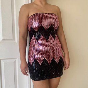 HOURS MINI BLACK PINK SEQUIN DRESS SIZE MEDIUM